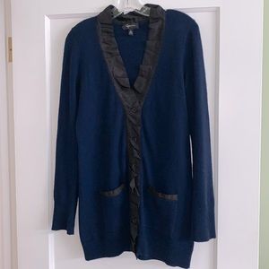 Womens Bloomingdale's Aqua Cashmere Sweater Long Cardigan Long Sleeve Navy Black